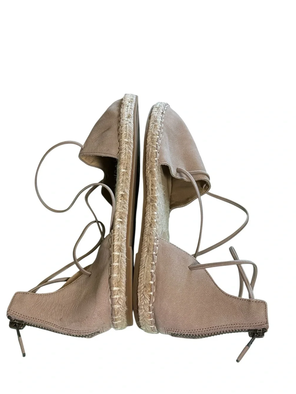 Eileen Fisher Lace-Up Espadrille Flats Taupe Leather 8.5